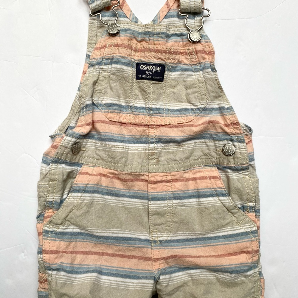 OshKosh B'gosh Striped Beige, Pink & Blue Overalls